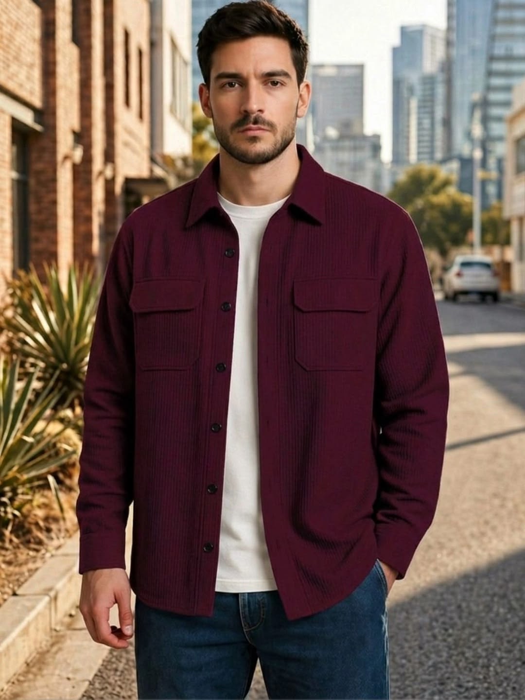 Maroon Textured Shirt